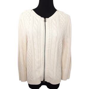 Vintage 90s Cable Knit Sweater Full Zip Aran Jumper Y2K Preppy M Ralph Lauren
